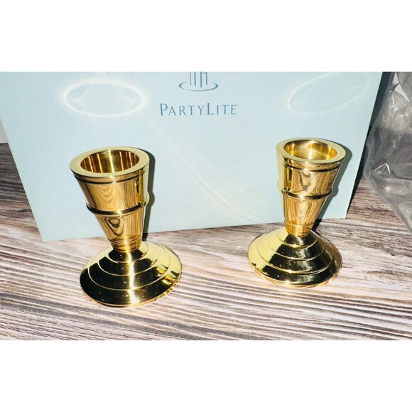 PartyLite Gold Versailles Hurricane Candle Holder Seacrest Brass Candlesticks - Picture 3 of 5